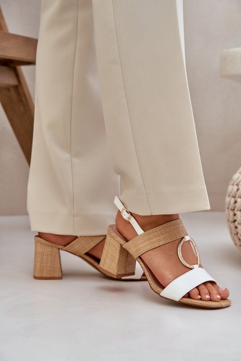 Block Heel Sandals White-Beige Afleeria