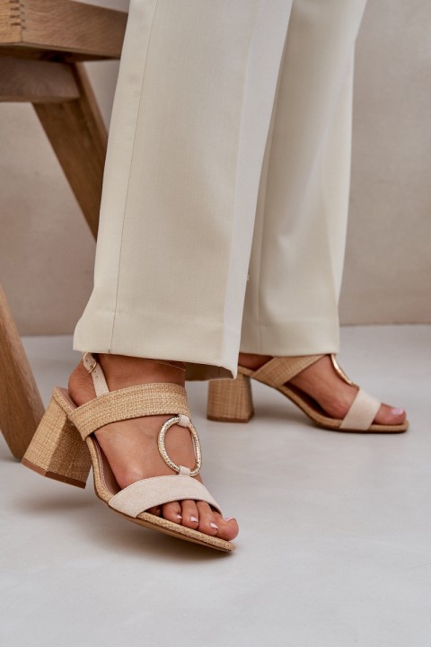 Block Heel Sandals Beige Afleeria