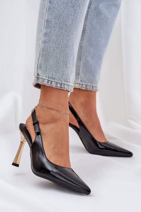 Lacquered High Heels With Open Heel And Pointed Toes Rivori