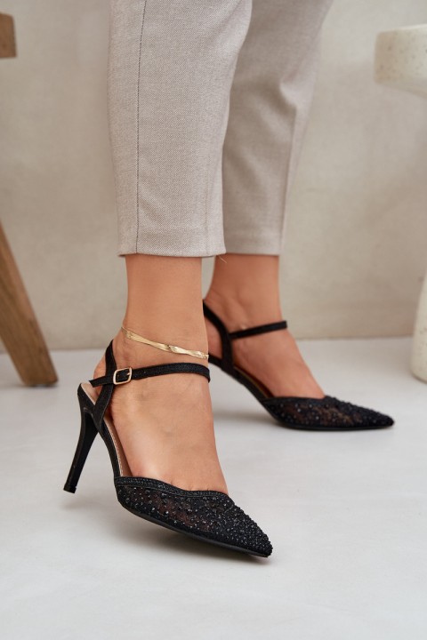 Embellished Heels With Open Back Black Nanadra