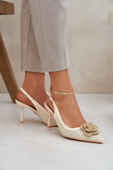 Woven Heels With Open Back Beige Lanithra