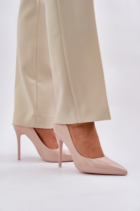 Lacquered High Heels With Pointed Toes Beige Vizana