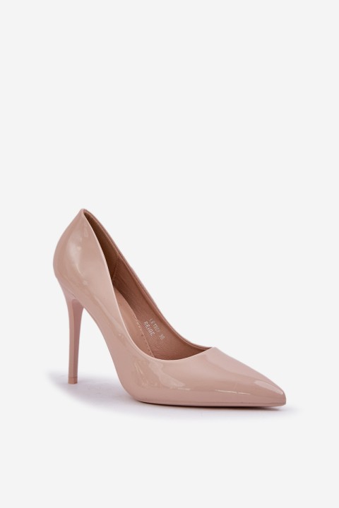 Lacquered High Heels With Pointed Toes Beige Vizana