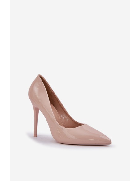 Lacquered High Heels With Pointed Toes Beige Vizana