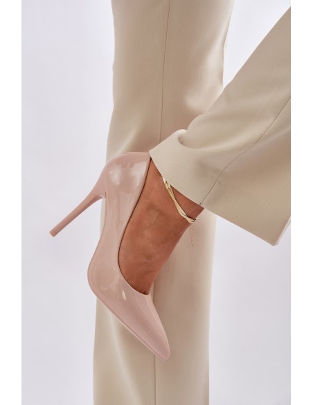 Lacquered High Heels With Pointed Toes Beige Vizana