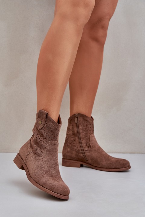 Boots With Delicate Openwork Pattern Brown S.Barski HY51-063