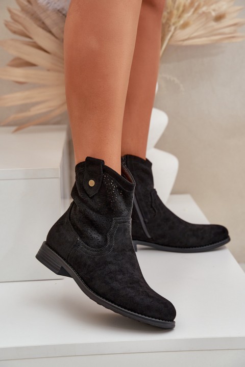 Perforated Ankle Boots On A Flat Heel S.Barski HY51-063 Black