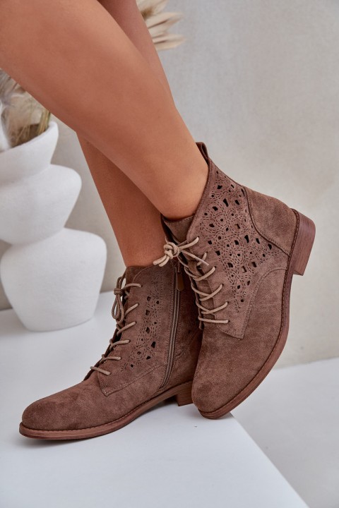 Laced Boots With Openwork Pattern S.Barski HY51-136 Brown