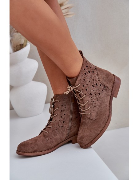 Laced Boots With Openwork Pattern S.Barski HY51-136 Brown