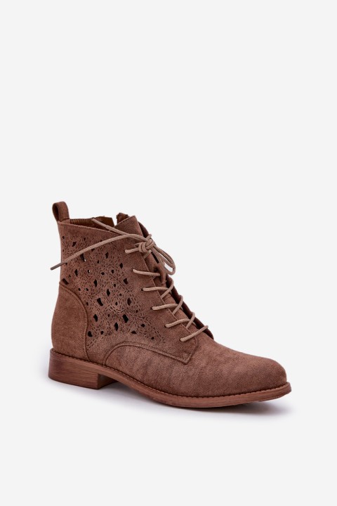 Laced Boots With Openwork Pattern S.Barski HY51-136 Brown
