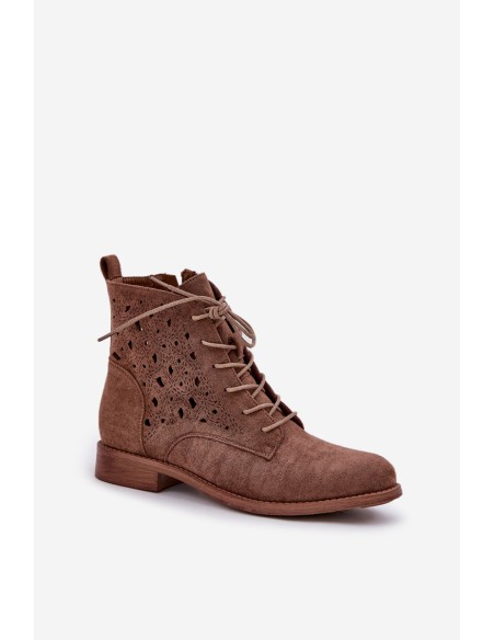 Laced Boots With Openwork Pattern S.Barski HY51-136 Brown