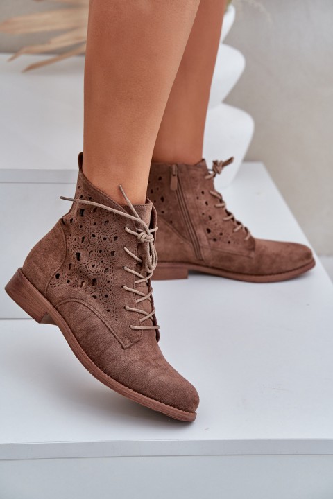 Laced Boots With Openwork Pattern S.Barski HY51-136 Brown