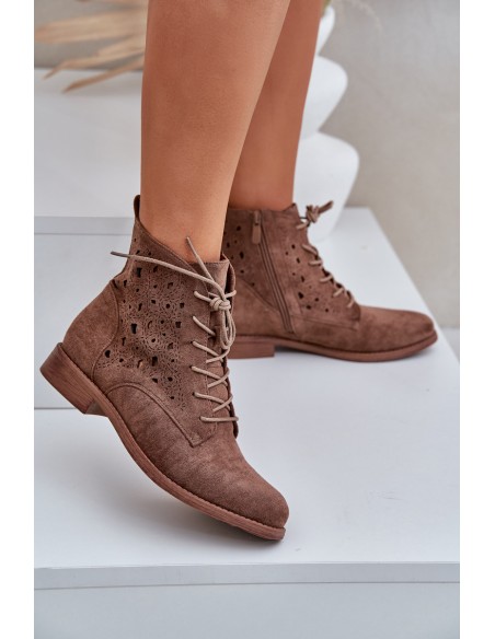Laced Boots With Openwork Pattern S.Barski HY51-136 Brown