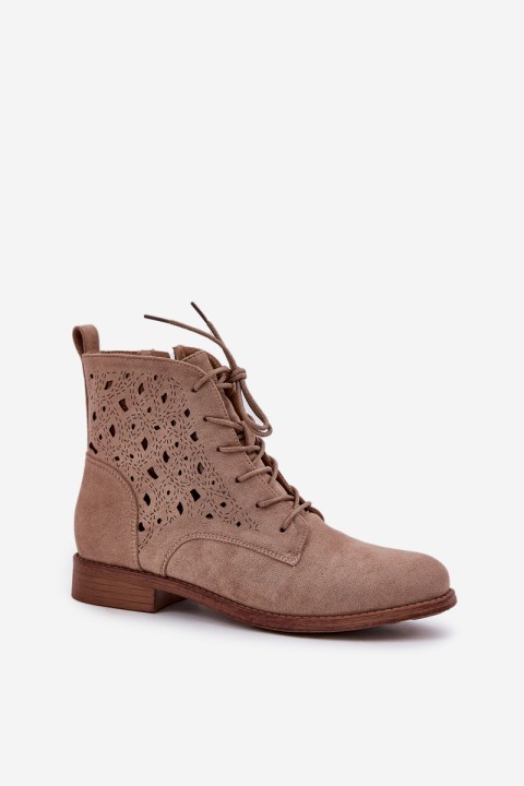 Lace-Up Ankle Boots With A Perforated Pattern S.Barski HY51-136 Beige