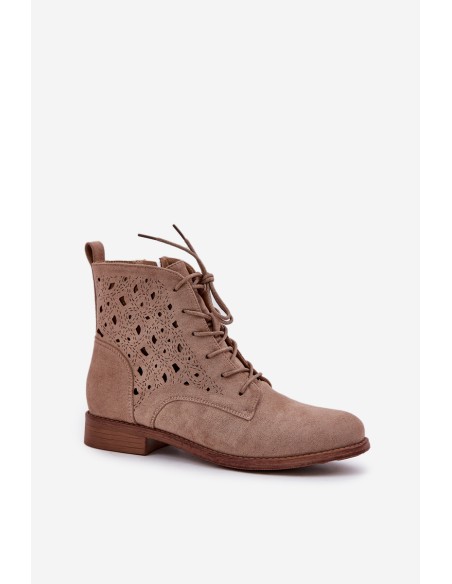 Lace-Up Ankle Boots With A Perforated Pattern S.Barski HY51-136 Beige