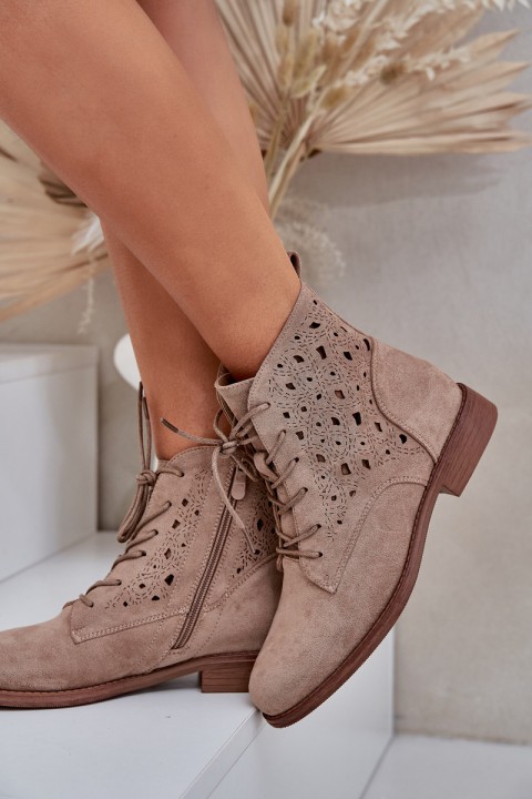 Lace-Up Ankle Boots With A Perforated Pattern S.Barski HY51-136 Beige