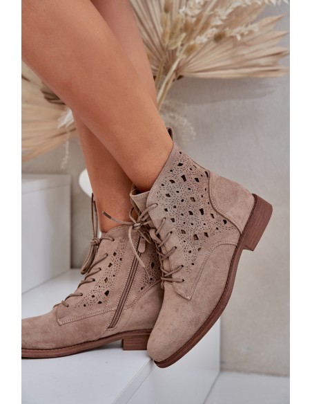 Lace-Up Ankle Boots With A Perforated Pattern S.Barski HY51-136 Beige