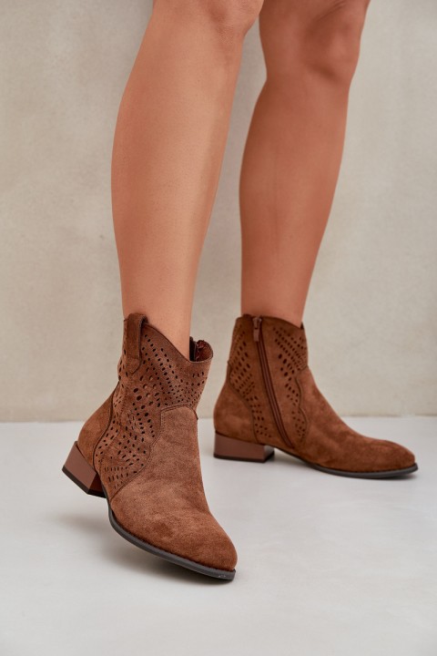 Ladies Cutout Ankle Boots On Low Heels Brown Neliawen