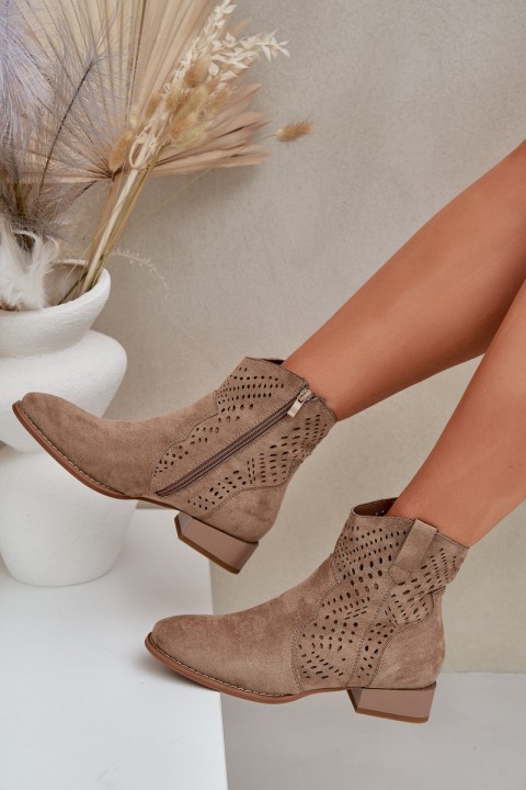 Women s perforated ankle boots on low heel beige Neliawen