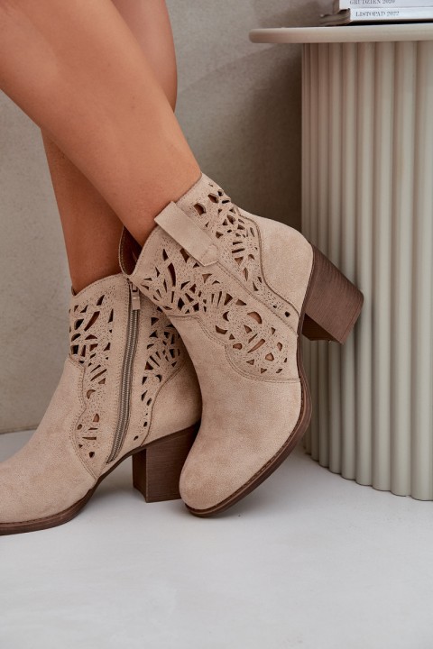 Perforated Ankle Boots On Block Heels Beige Nurissa