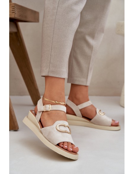 Women's Wedge Sandals With Decoration Beige Salianes