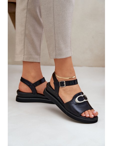 Lacquered Women's Wedge Sandals With Decoration Black Salianes