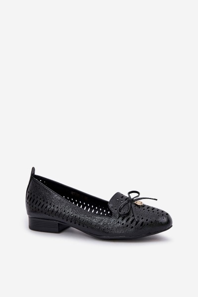 Lacquered Perforated Ballet Flats With Bow Eco Leather Black Amepitrea 2