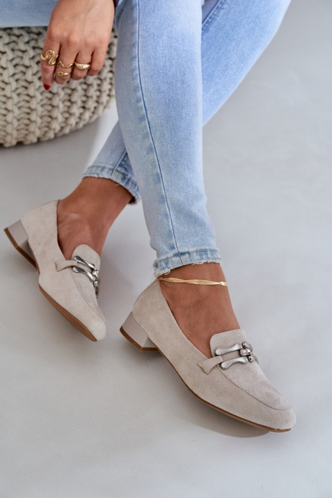 Moccasins With Decoration On Delicate Heel Eco Suede Light Beige Pillitha