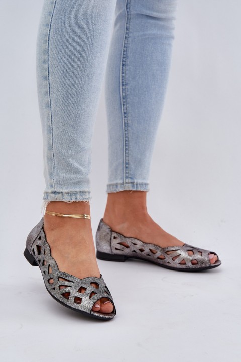 Perforated Ballerinas With Open Toes Silver Calgis