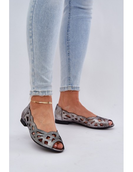 Perforated Ballerinas With Open Toes Silver Calgis