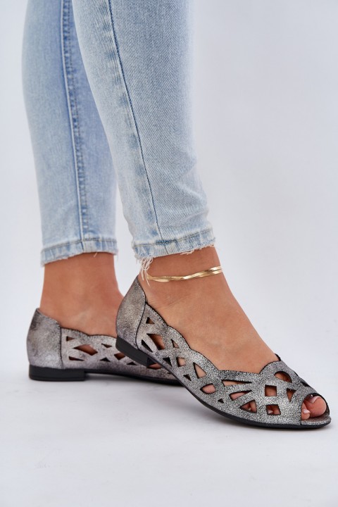 Perforated Ballerinas With Open Toes Silver Calgis