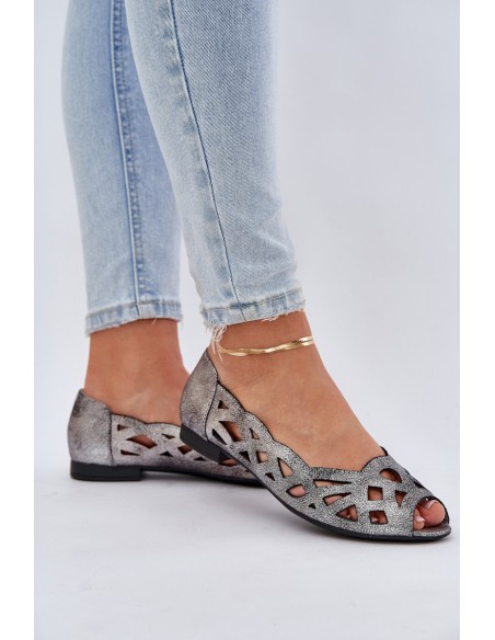Perforated Ballerinas With Open Toes Silver Calgis