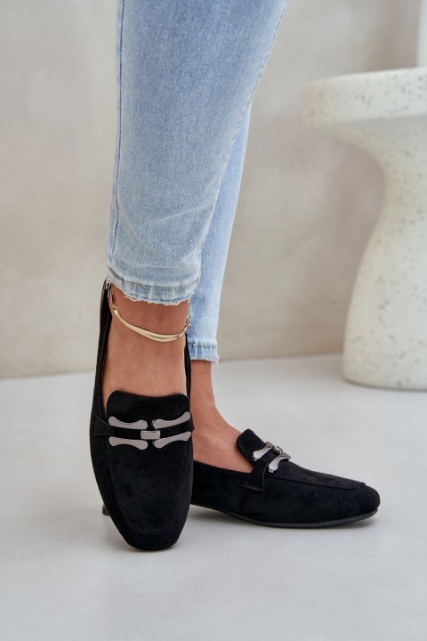 Moccasins With Decoration On A Delicate Heel Eco Suede Black Pillitha