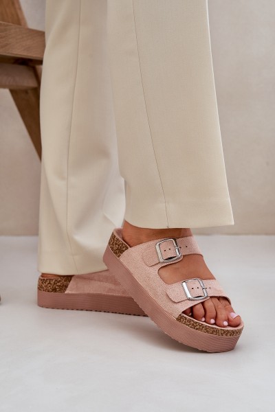 Moteriški basutės ant didžiulės platformos su sagtimis Pink Aramia