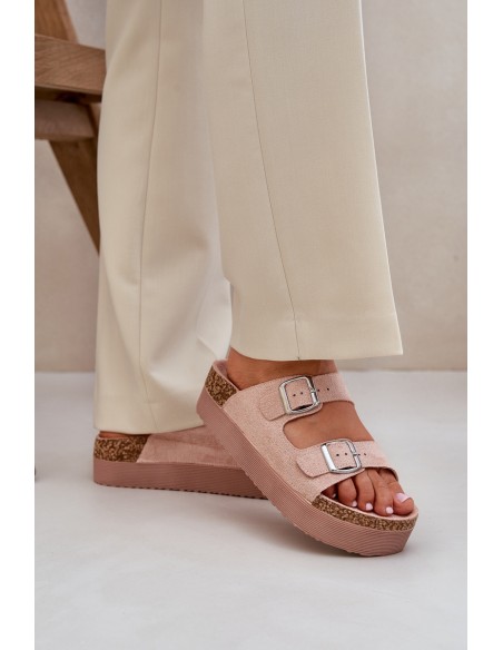 Women's Sandals On Massive Platform With Buckles Pink Aramia