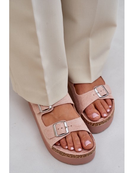 Women's Sandals On Massive Platform With Buckles Pink Aramia