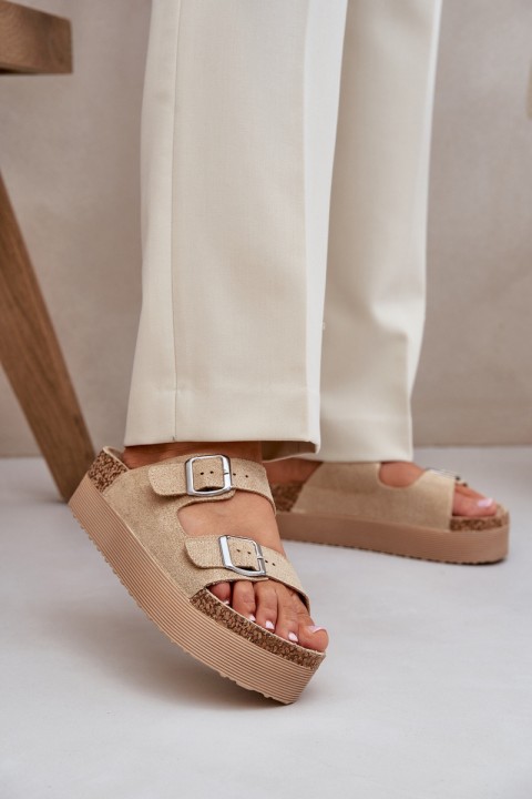 Women Sandals On Massive Platform With Buckles Beige Aramia