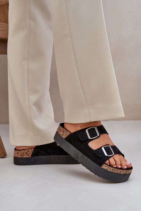 Women's sandals on a massive platform with buckles black Aramia