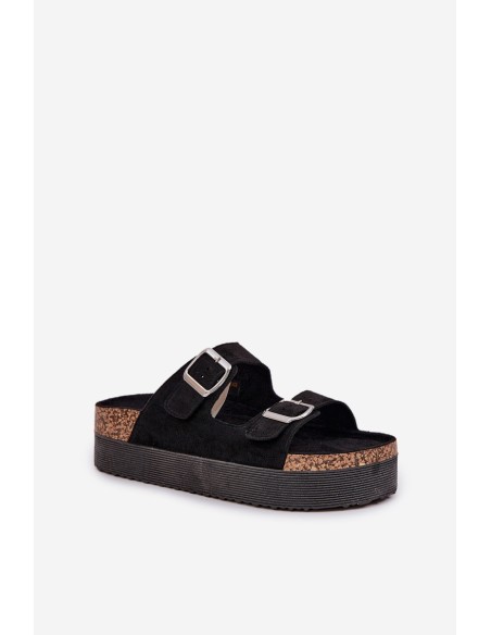 Women's sandals on a massive platform with buckles black Aramia