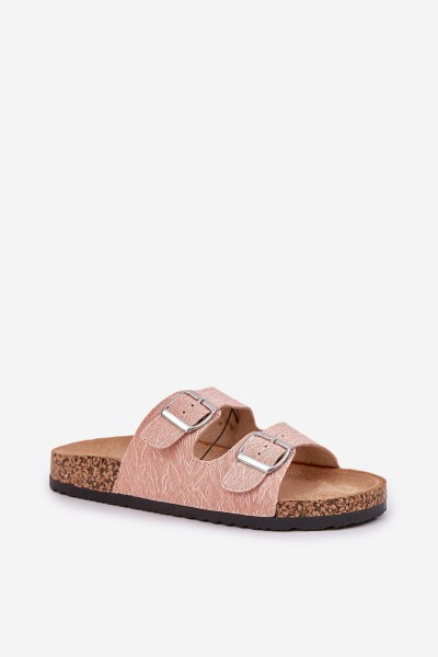 Fabric Slippers On Cork Sole With Buckles Pink Atera 2