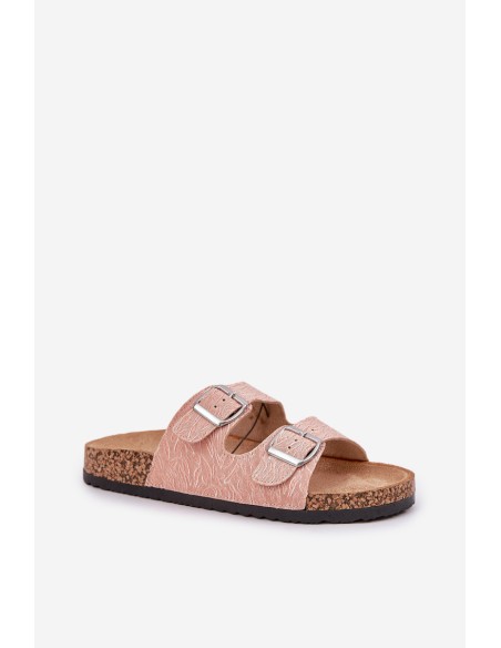Fabric Slippers On Cork Sole With Buckles Pink Atera