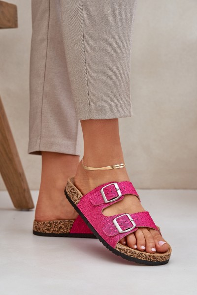 Medžiaginės basutės ant kamštinio pado su sagtimis fuksija Atera