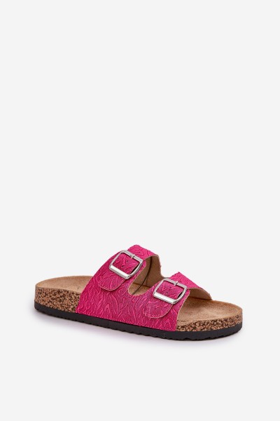 Fabric sandals on cork sole with buckles fuchsia Atera 2