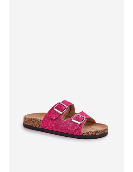 Fabric sandals on cork sole with buckles fuchsia Atera