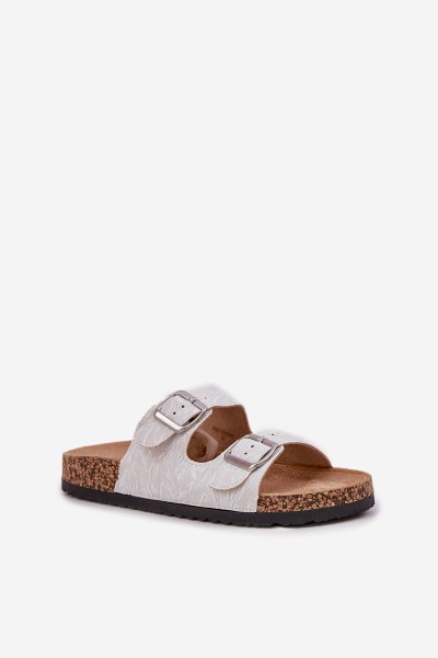 Fabric sandals on cork sole with buckles light gray Atera 2