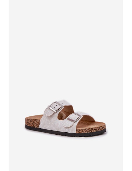 Fabric sandals on cork sole with buckles light gray Atera