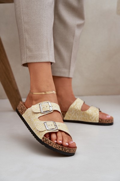 Fabric Slippers On Cork Sole With Buckles Yellow Atera