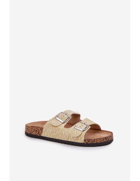 Fabric Slippers On Cork Sole With Buckles Yellow Atera