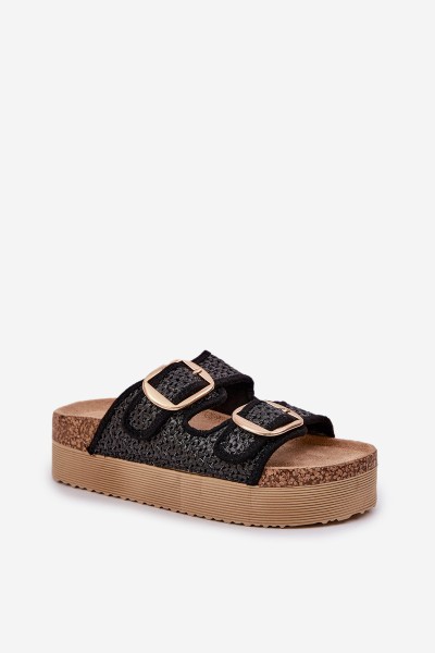 Slides With Braiding And Buckles On A Massive Platform Black Aralissea 2