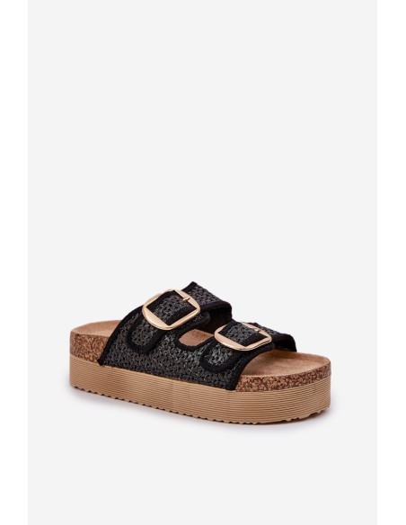 Slides With Braiding And Buckles On A Massive Platform Black Aralissea